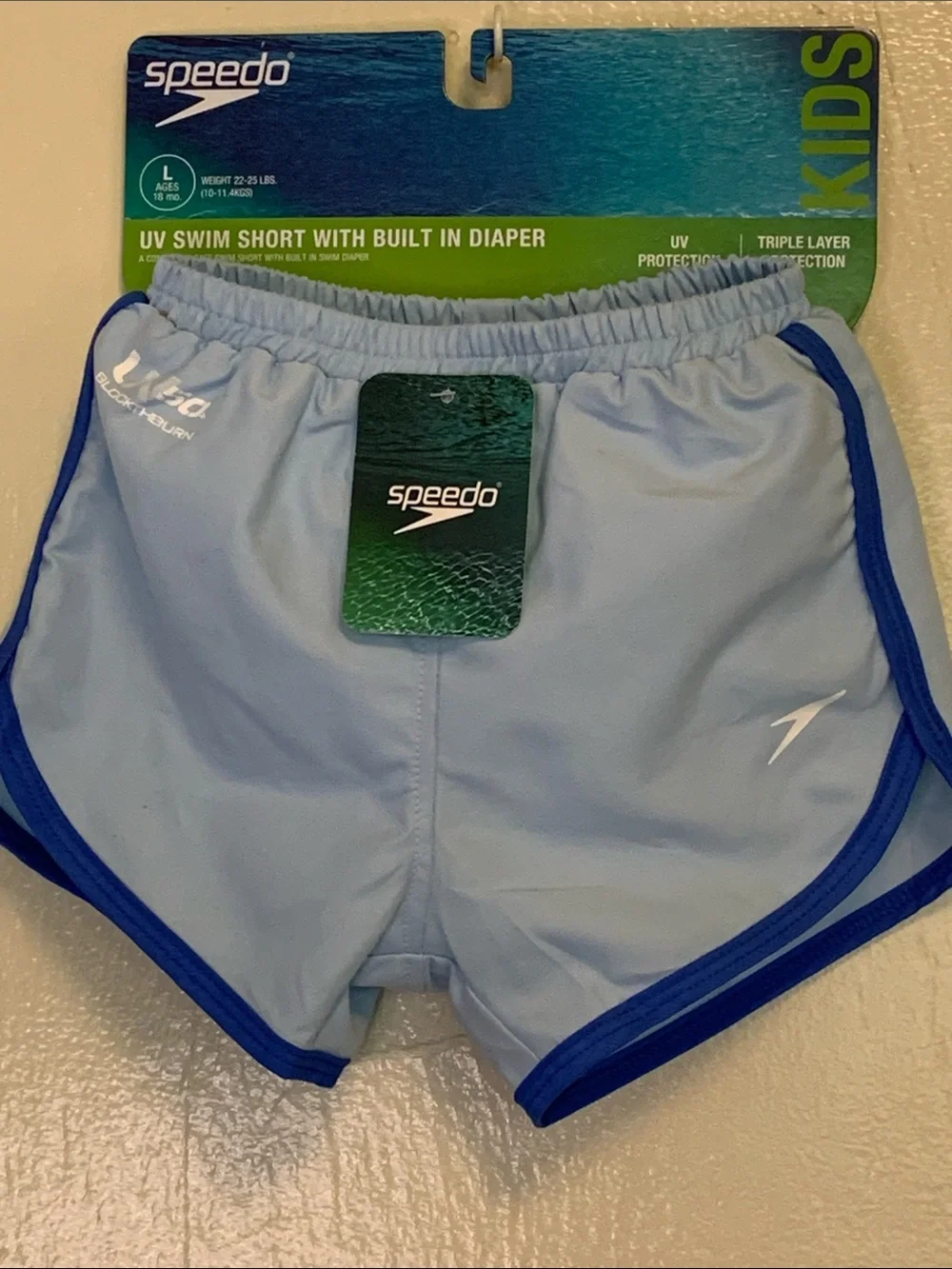 Speedo Light Blue Toddler 18 Mo. UV Swim Trunks with Built In Diaper
